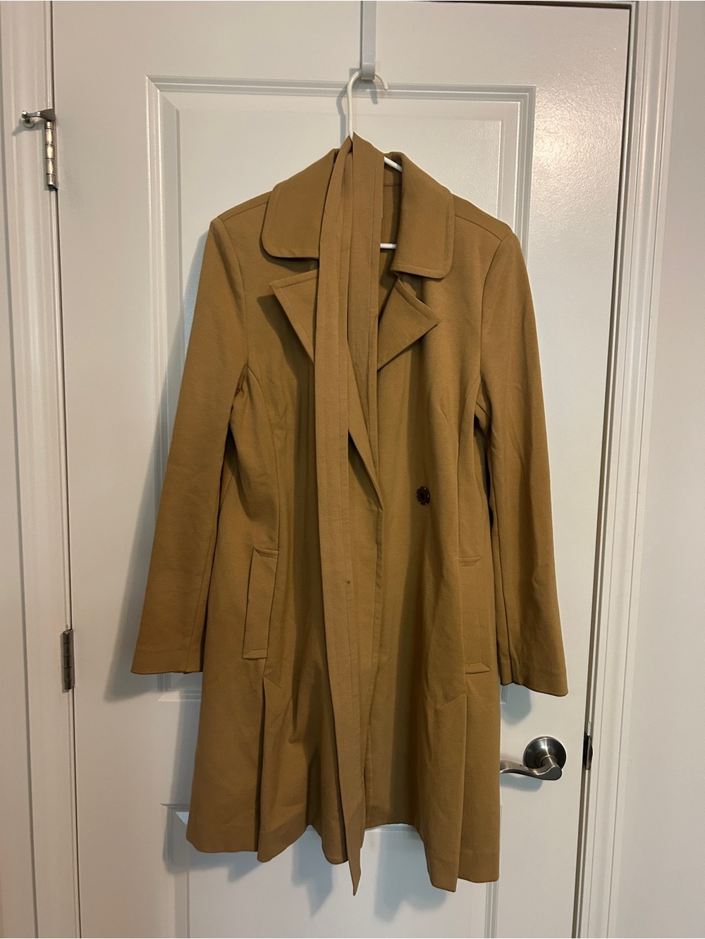 CAbi Women's Camel Trench Coat with Removable Tie